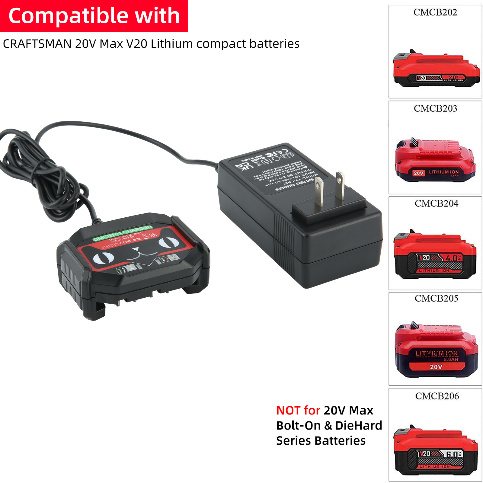Separate Lithium Charger For Craftsman 20V MAX Series Electric Battery Charger