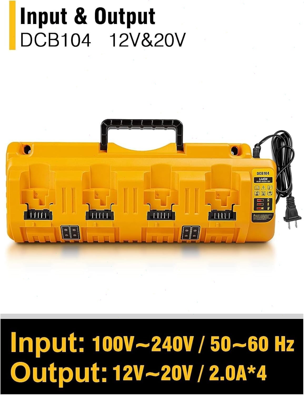 For Genuine DEWALT 4-Port DCB104 Fast Charger 12V/20V Lithium DCB184 XR Battery