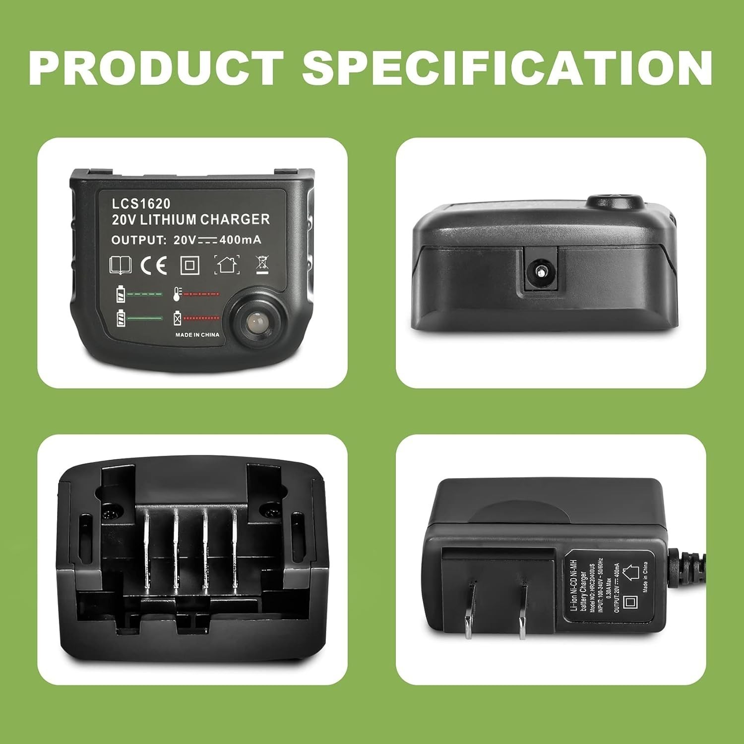 Replacement Charger for Black and Decker 20V Max Lithium Battery LBXR20 LB20 LED