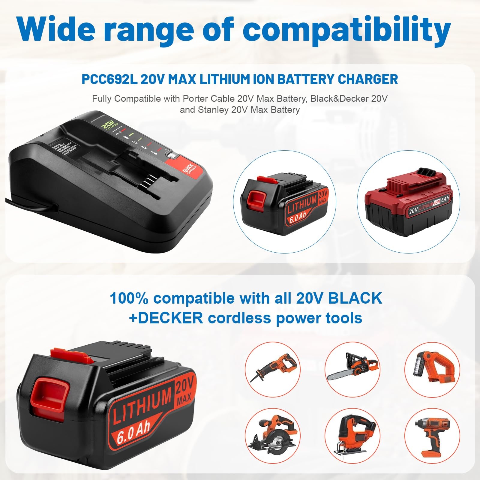 Tree.Nb 2Packs 6.0Ah 20V Lithium Battery Replacement For Black And Decker