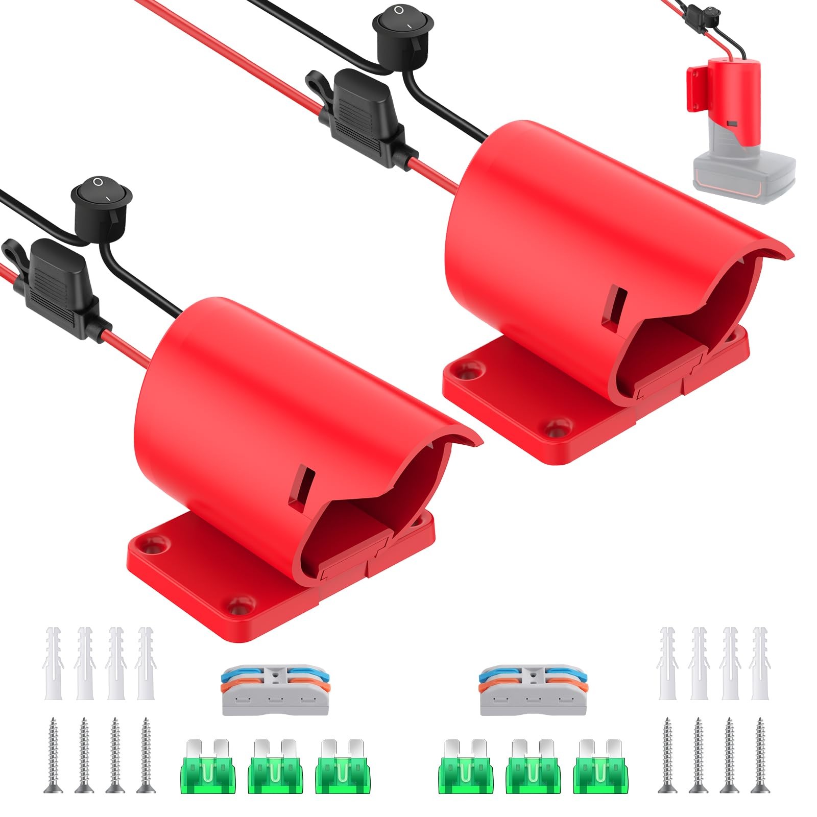 2 Packs Power Wheel Adapter for Milwaukee M12 2-Pack with switch, Red