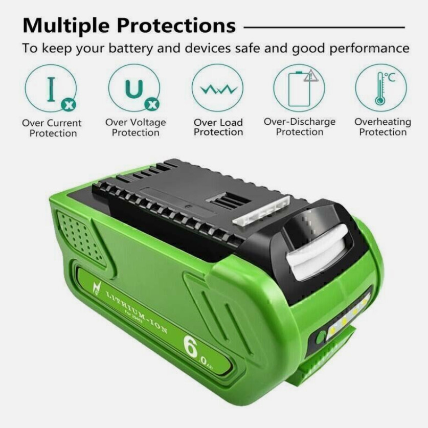 40V 6Ah 8AH For Greenworks G-MAX Lithium Battery 29472 29462 29252 20202 40 Volt