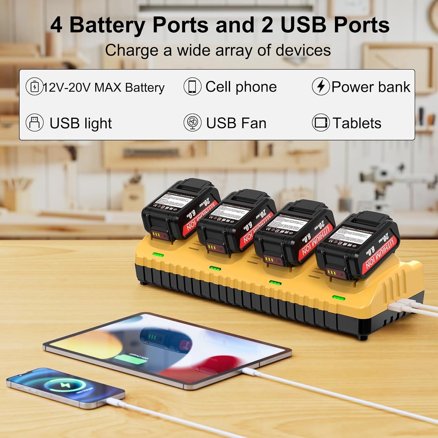 4 Port Multi Battery Charger DCB104 Replacement for Dewalt 12V 20V Max Battery