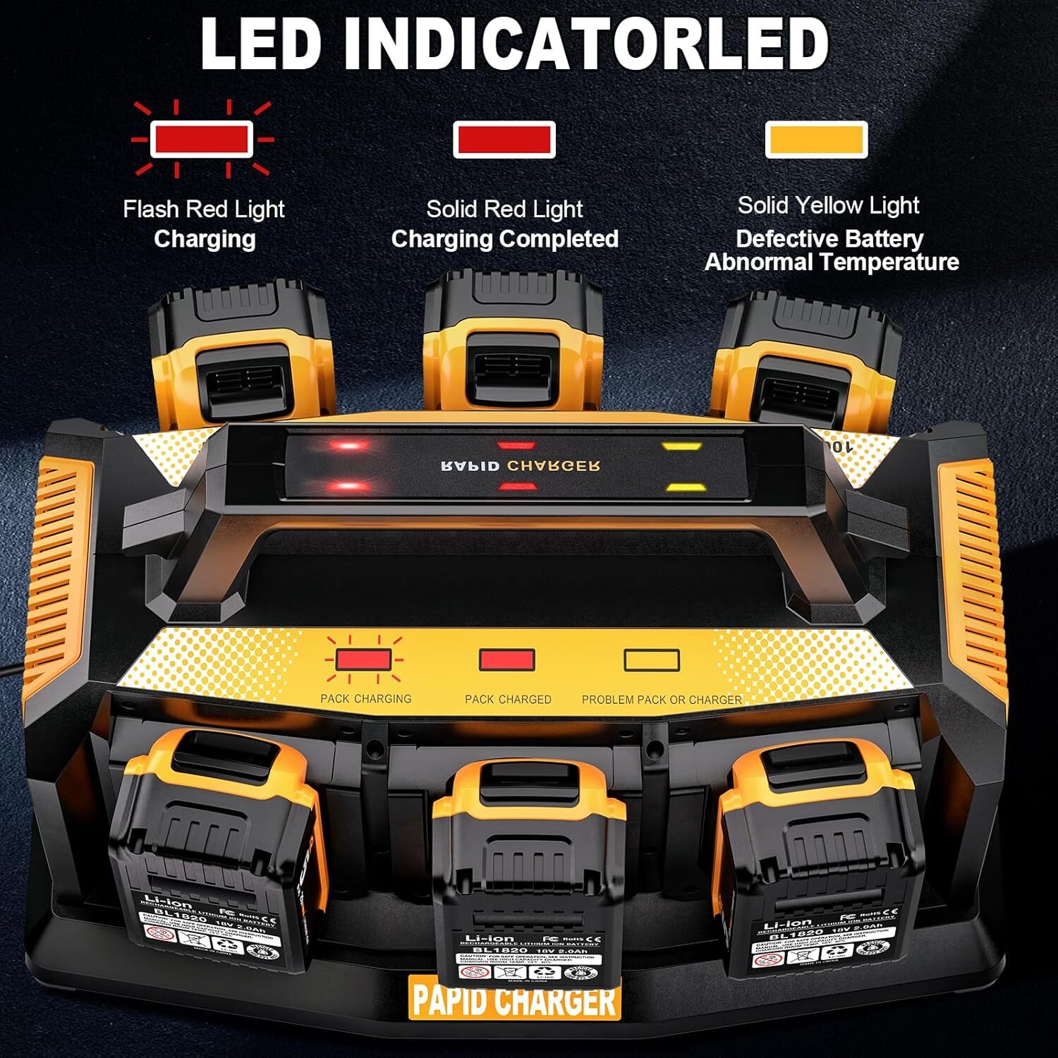 6-Ports Rapid Battery Charger Station for Dewalt 20V/60V Battery DCB200 DCB206