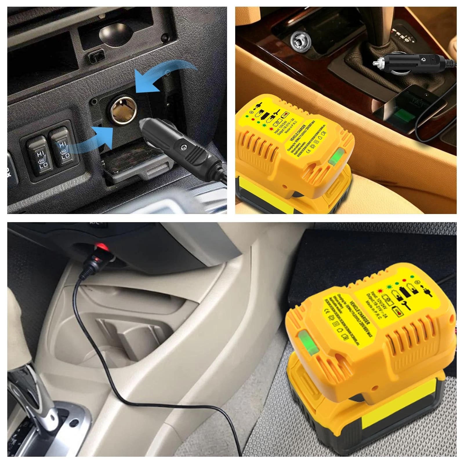 Compact for DeWalt 18V 20V Lithium Battery Charger for Cigarette Lighter Safe