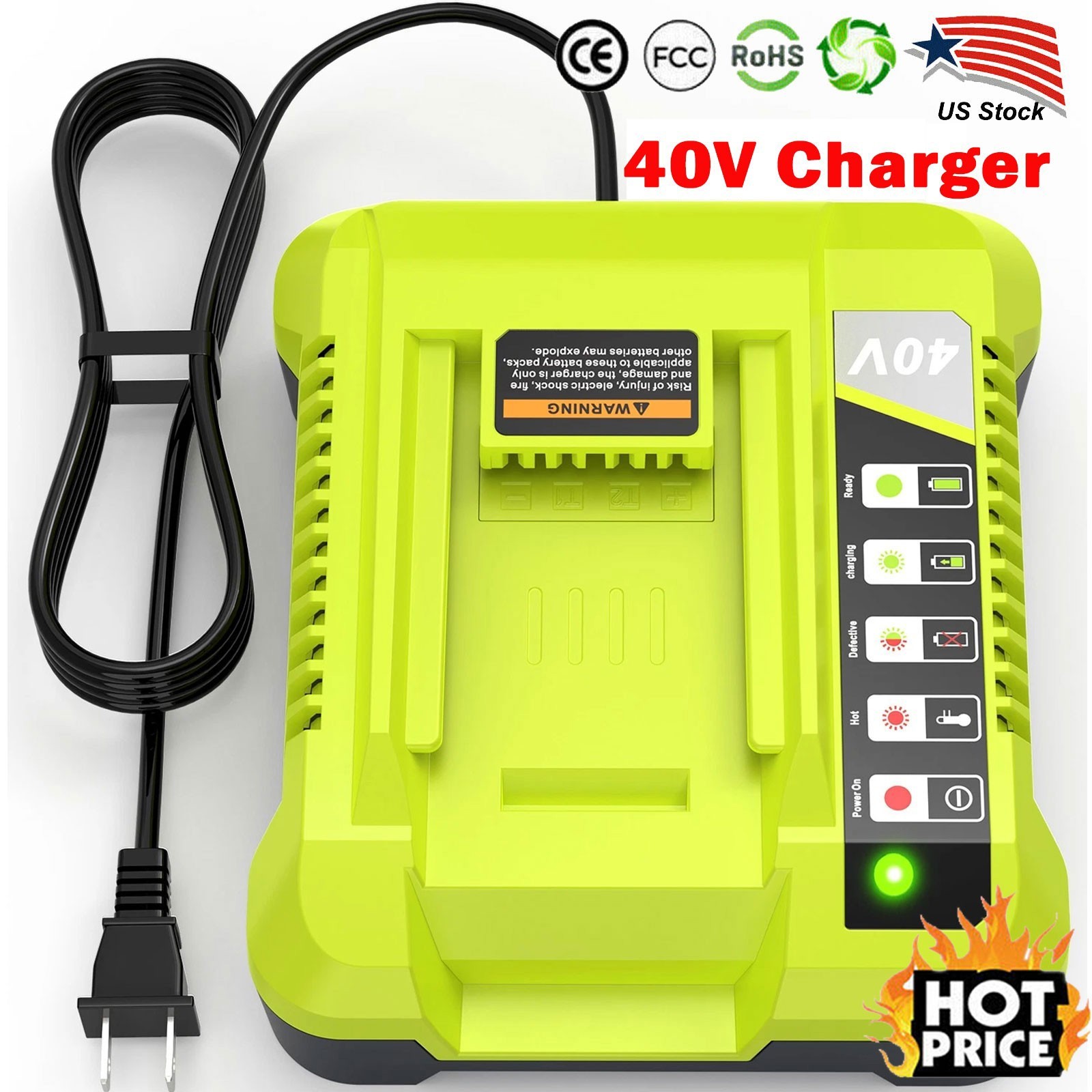 Rapid Charger For Ryobi 40V OP408VNM Lithium Battery OP406VNM OP40602 OP401 LED