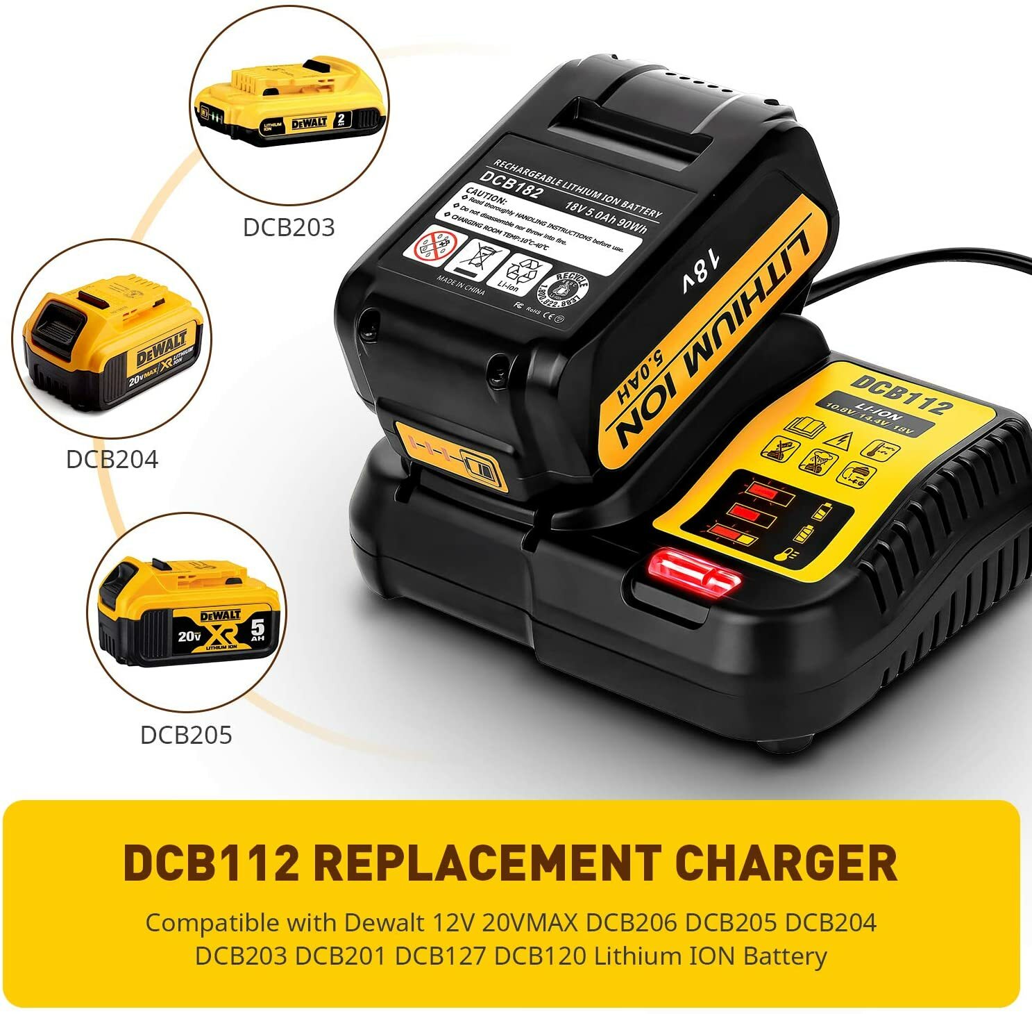 DCB112 Charger For DeWalt 20V Max Lithium Battery Charger DCB206 DCB205 DCB203