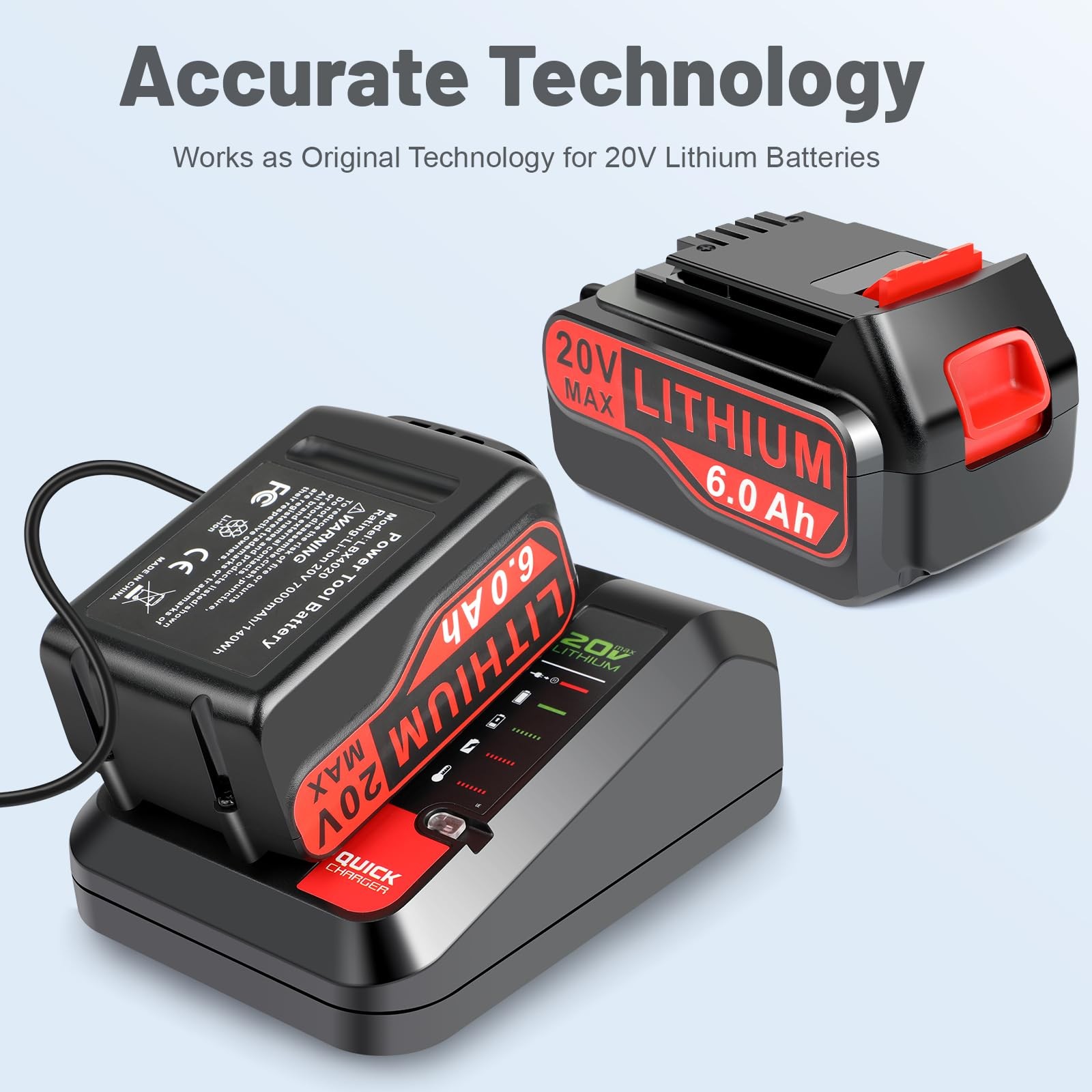 Labtec 2-Pack 6.0Ah 20V Lithium Battery Lbx4020 Compatible Black And Decker And