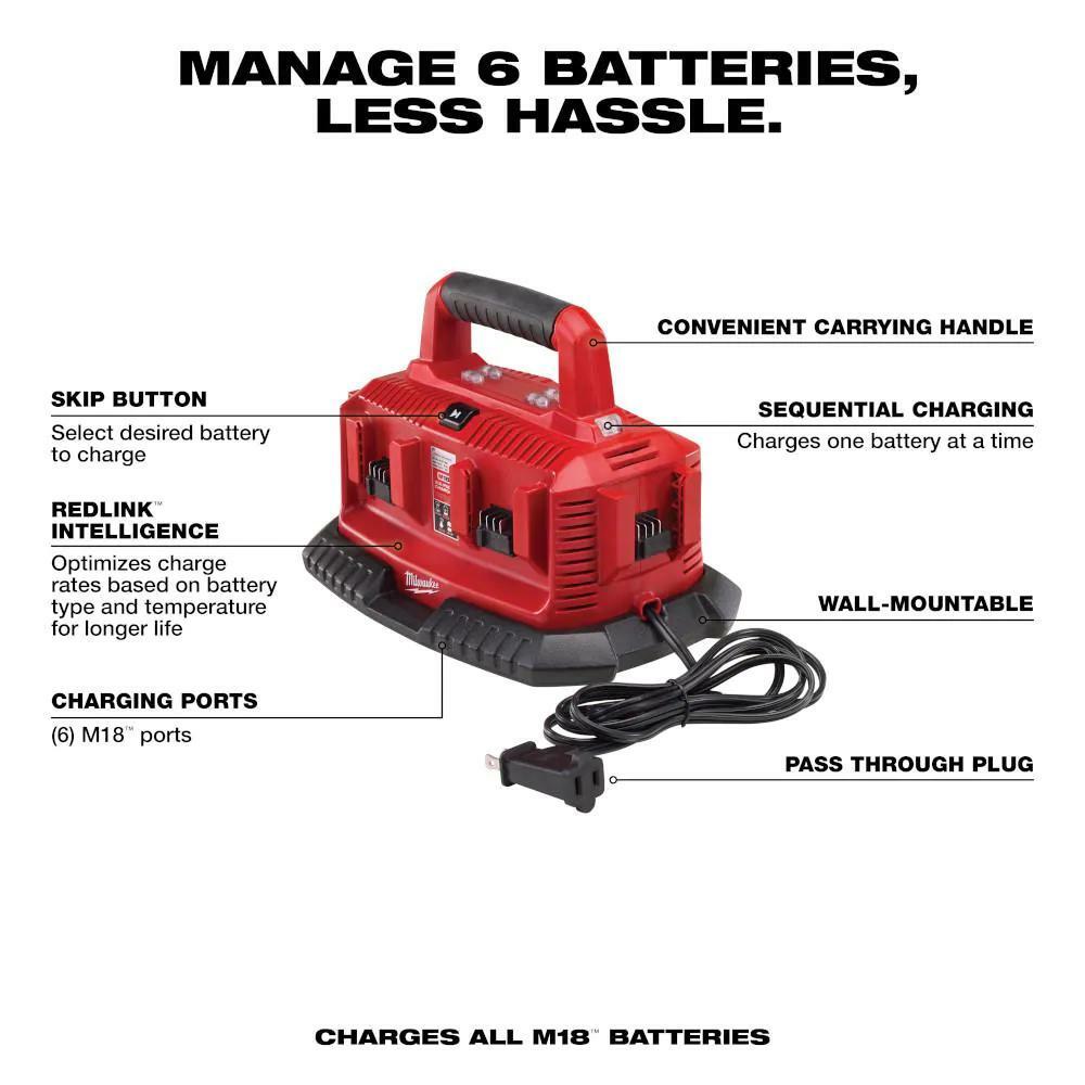 milwaukee compact battery m18 sequential port charger 6 pack charging station