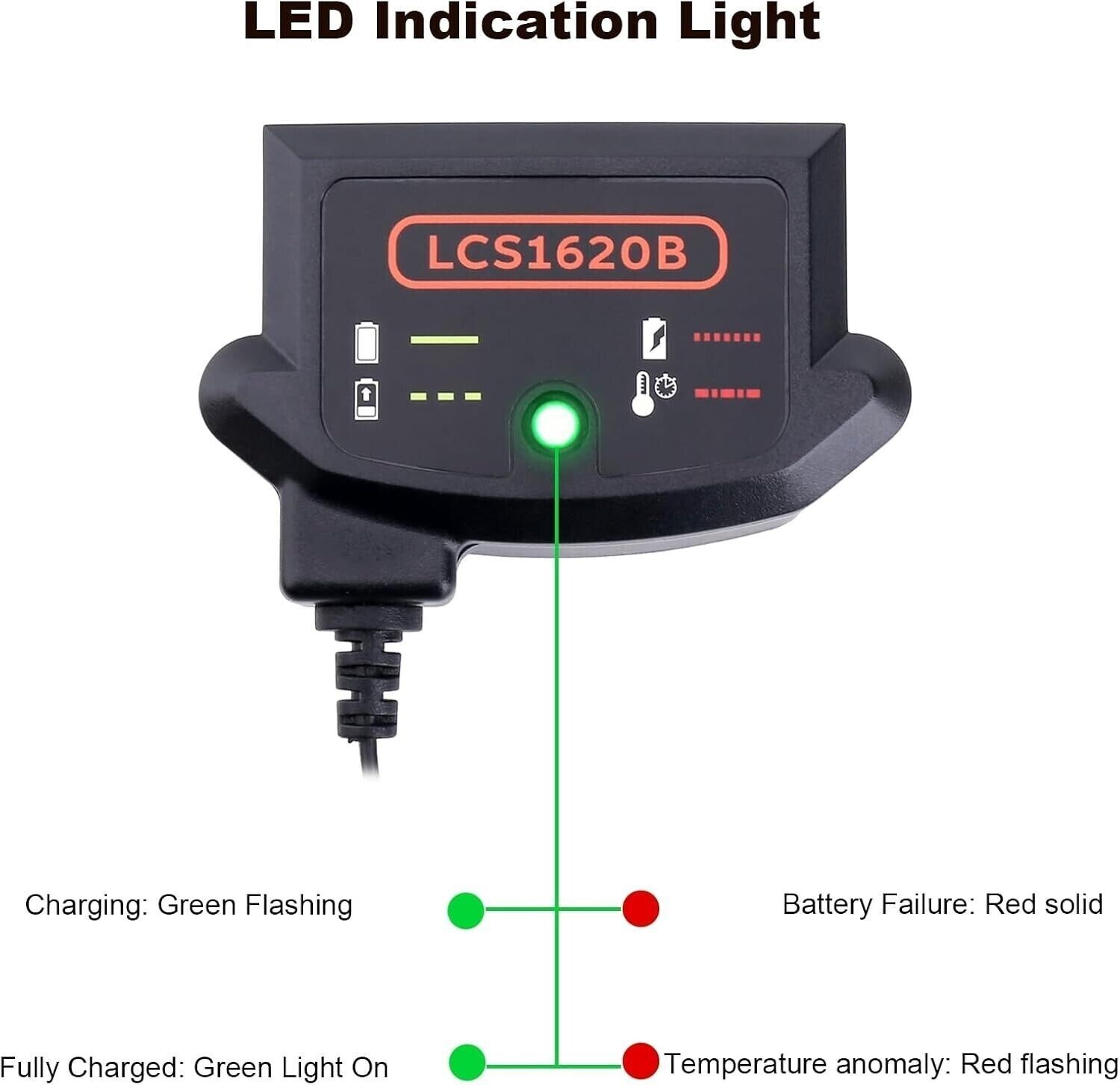 LCS1620B Compatible with Black and Decker 20V Lithium Battery Charger, LBXR20