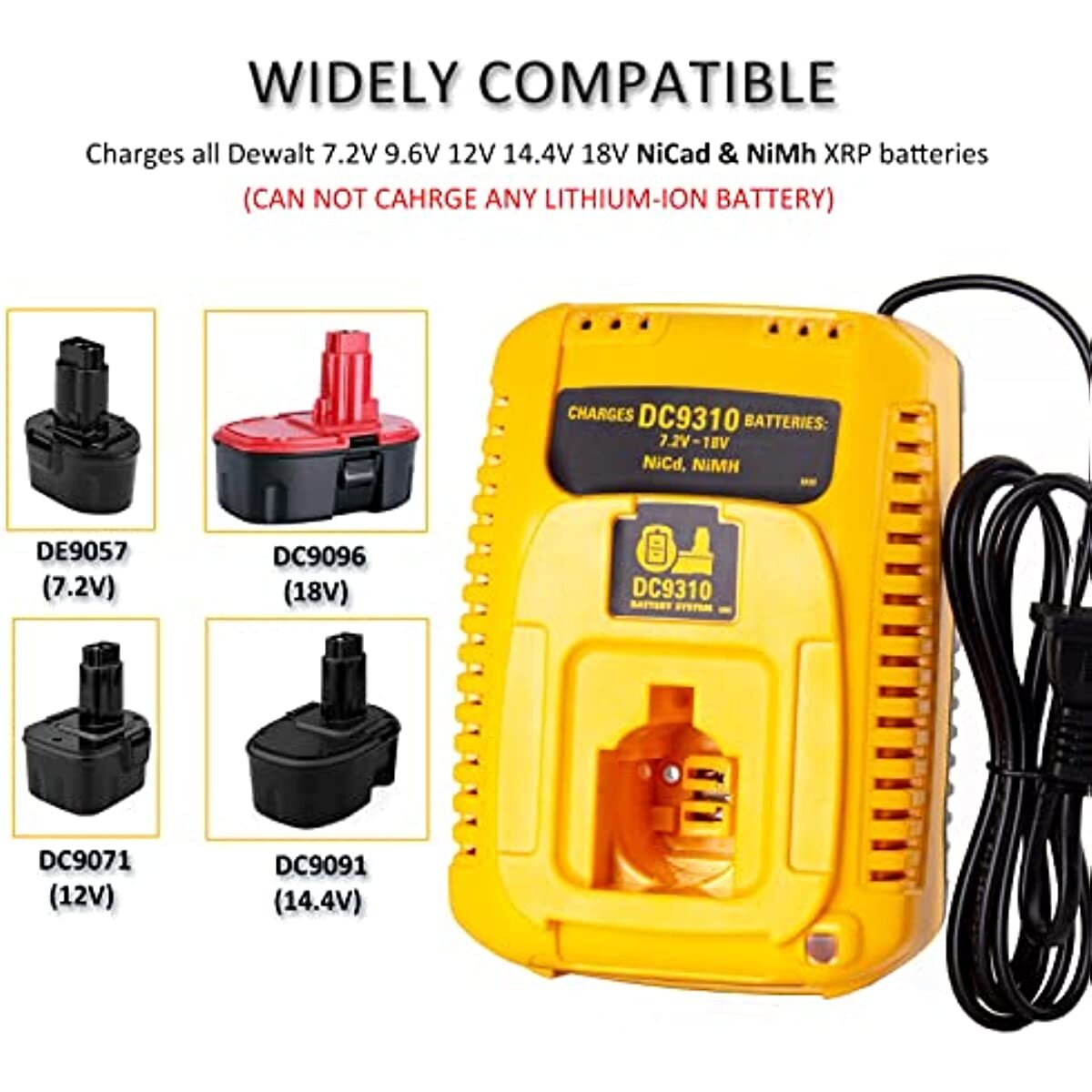 Fast Battery Charger DW9116 for Dewalt 7.2V-18V XRP DC9096 DC9091 Battery DC9310