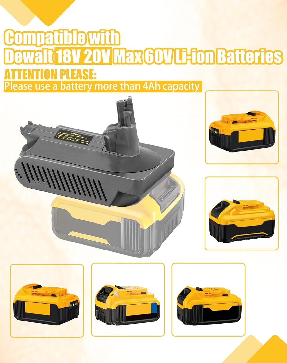 For Dyson V10 Battery Replacement, V10 Adapter for Dewalt 18V 20V MAX 60V Li-ion