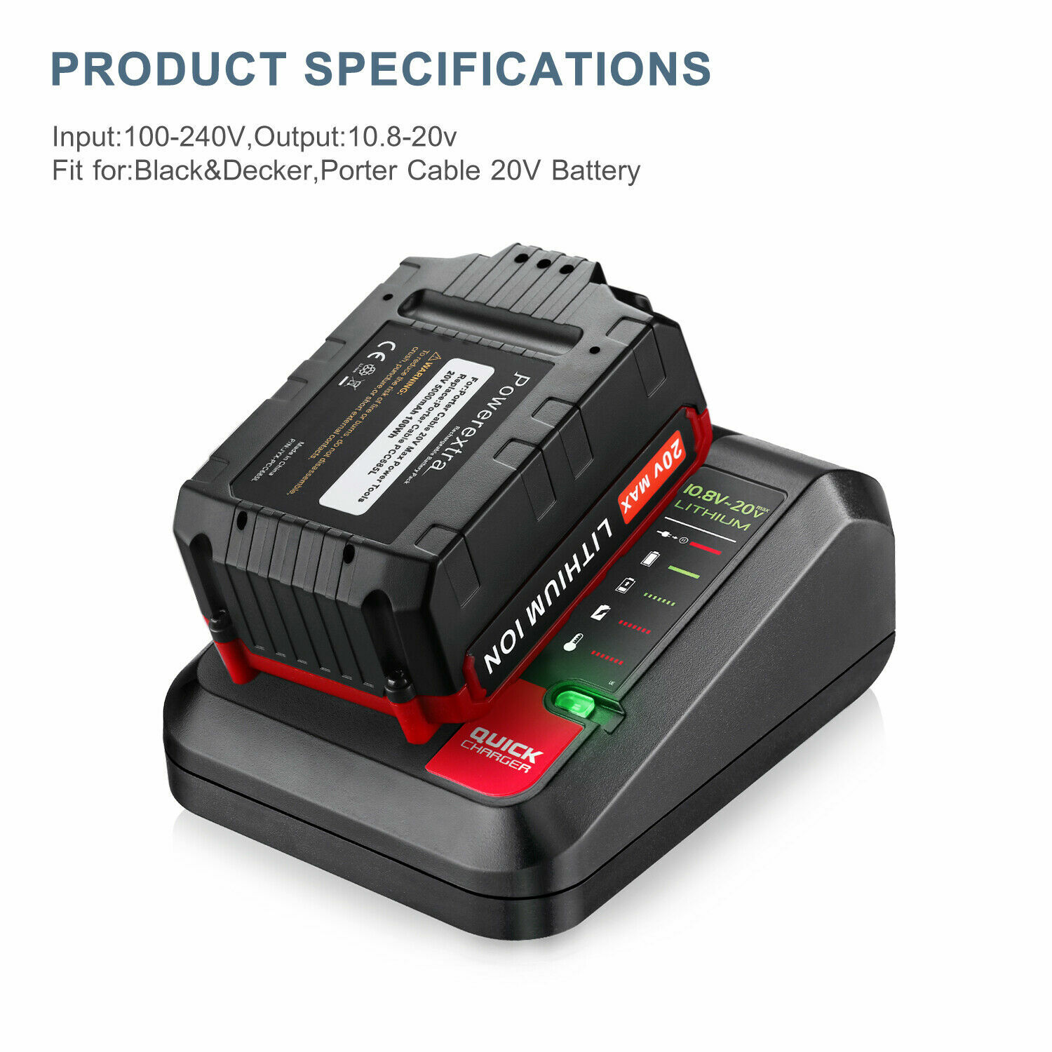 20V MAX Rapid charger for Black&Decker and Porter Cable 20 Volt Lithium Battery