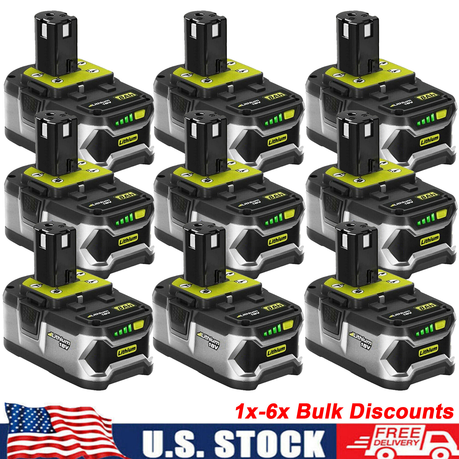 8.0Ah 12Ah For Ryobi For One Plus P108 18V Lithium-ion High Capacity Battery Lot