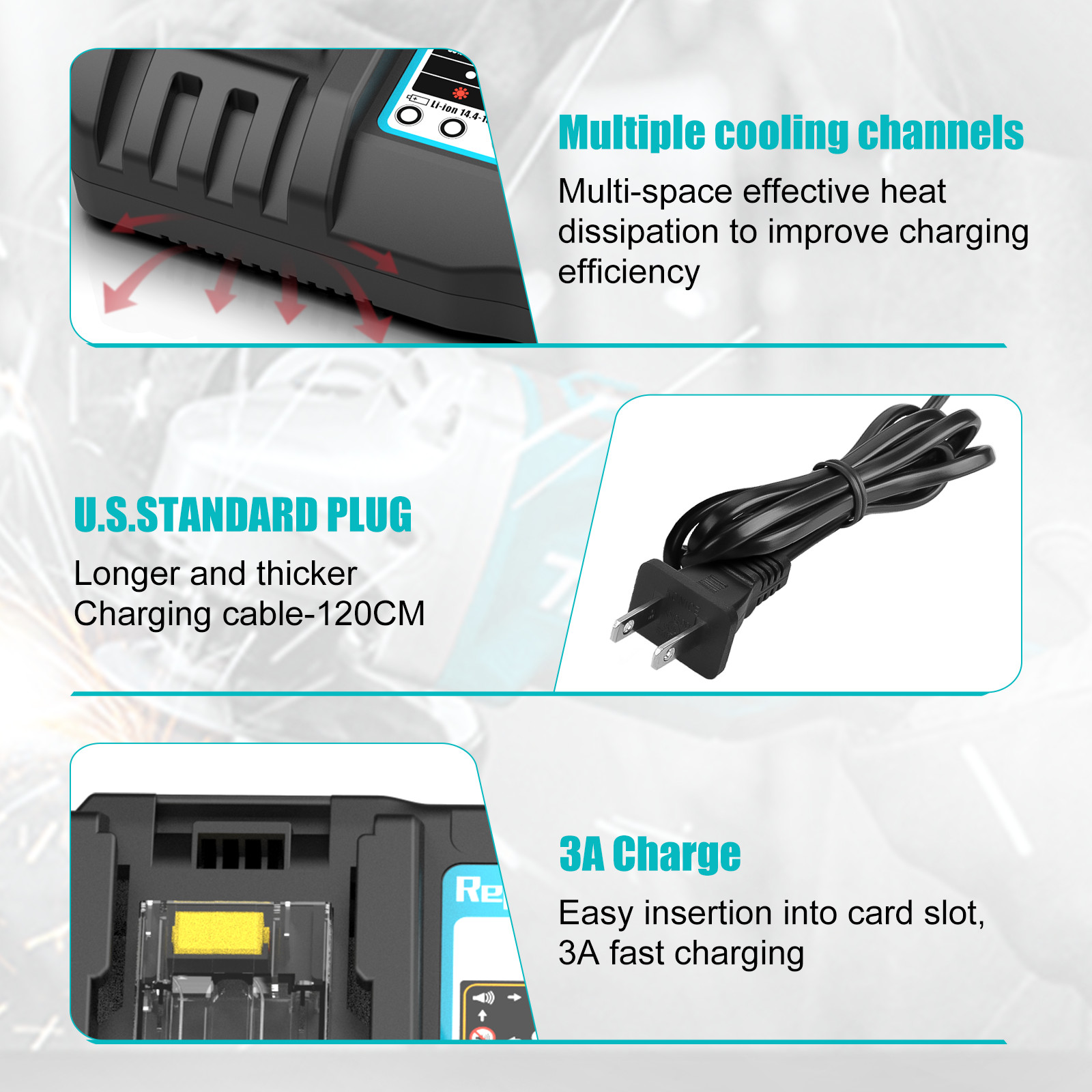 3A DC18RC 14.4V-18V Fast Charger for Makita DC18RA DC18SD Battery BL1860 BL1840