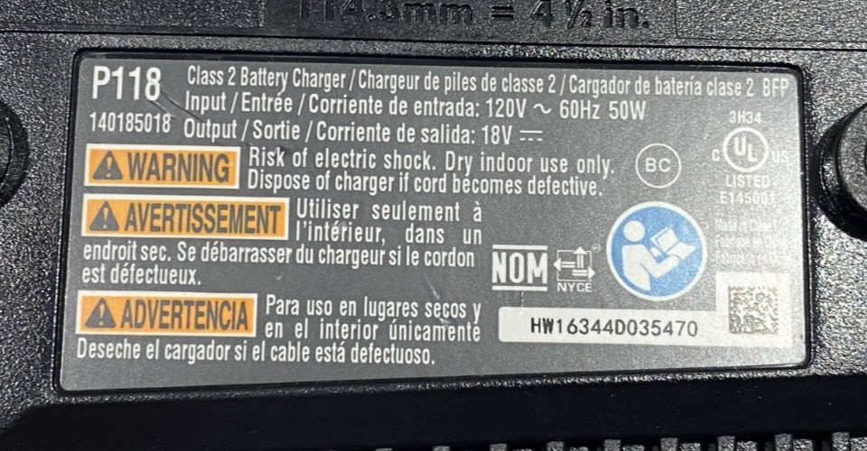 Ryobi IntelliPort 18V Charger P118 (Battery Not included) Excellent Condition