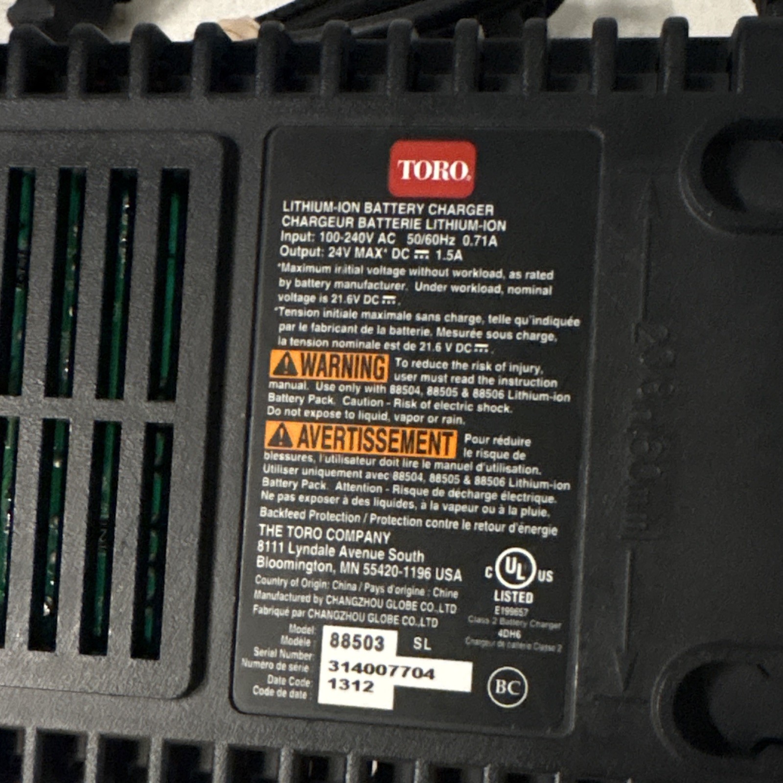 Toro 24V Max Li-Ion Battery Charger, Model/MPN 88503, Red, 1-Battery