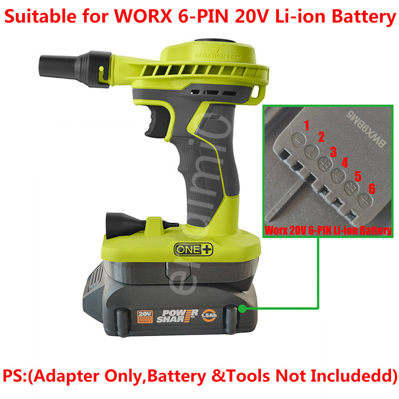 1x WORX 20V 6-PIN WA3520/25 Li-ion Battery Adapter Suitable for RYOBI 18V Tools