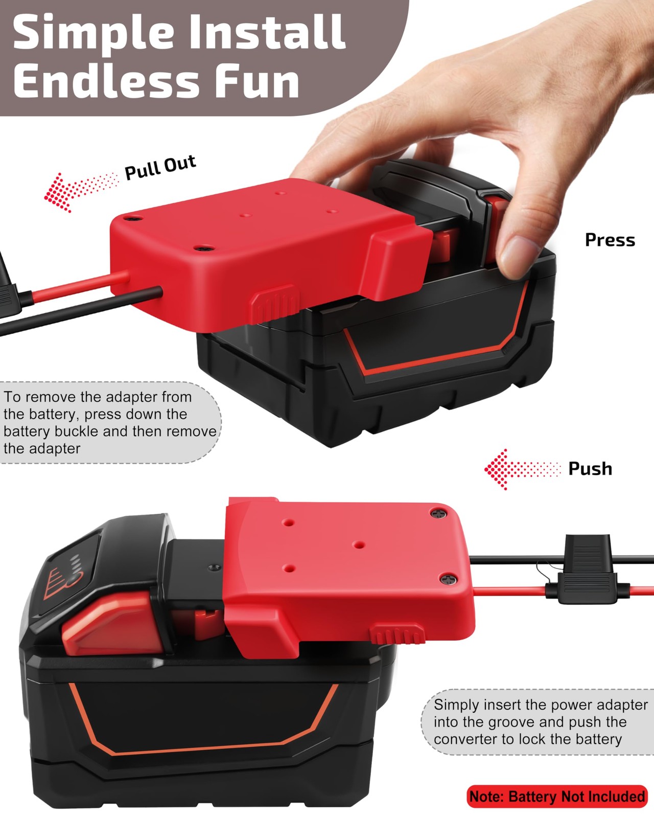 2-Pack 18V for Milwaukee M18 Battery Adapter Power Wheels 2-Pack, Red