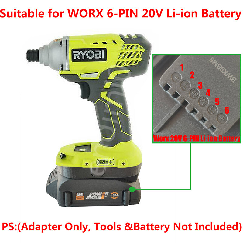 1PCS WORX 20V 6-PIN WA3512/20 Li-ion Battery To RYOBI 18V Cordless Tools Adapter