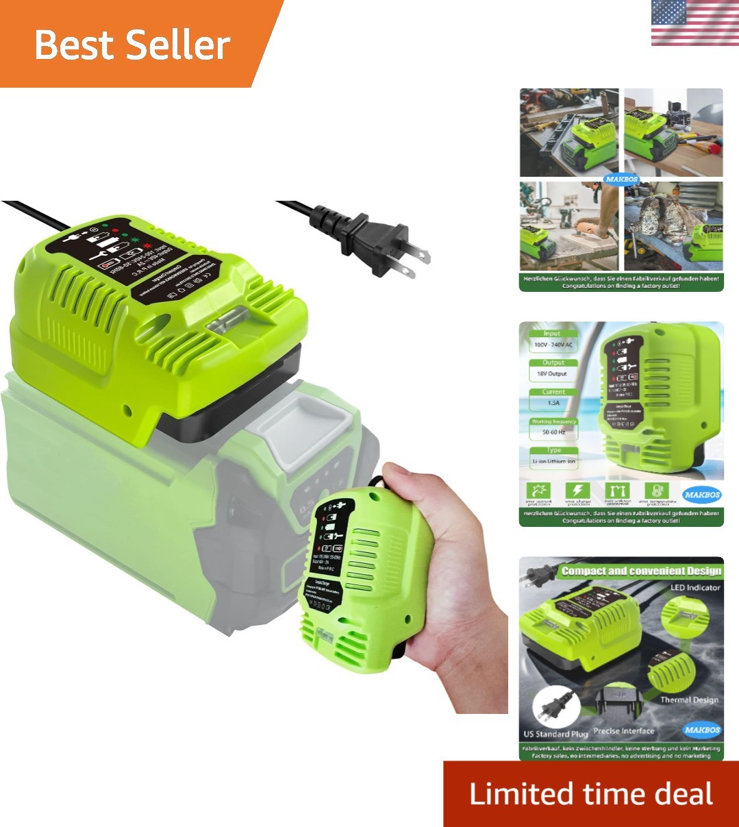 Portable 40V Battery Charger for Greenworks – Dual Port High Performance Adapter