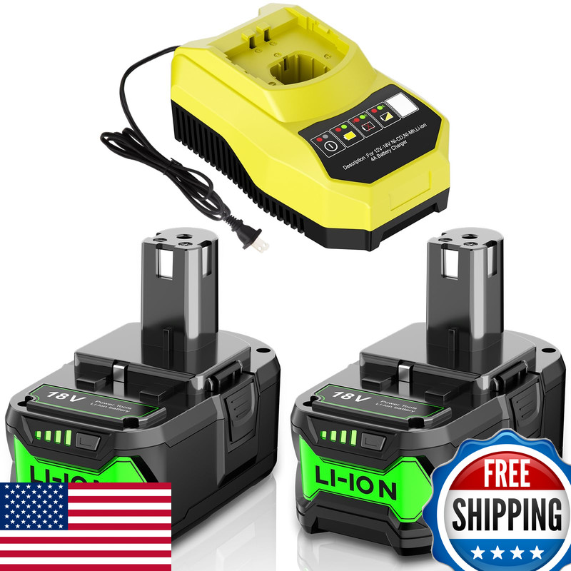 Junwood Upgraded 2Pack 8.0Ah Replacement For Ryobi 18V Battery P117 Charger