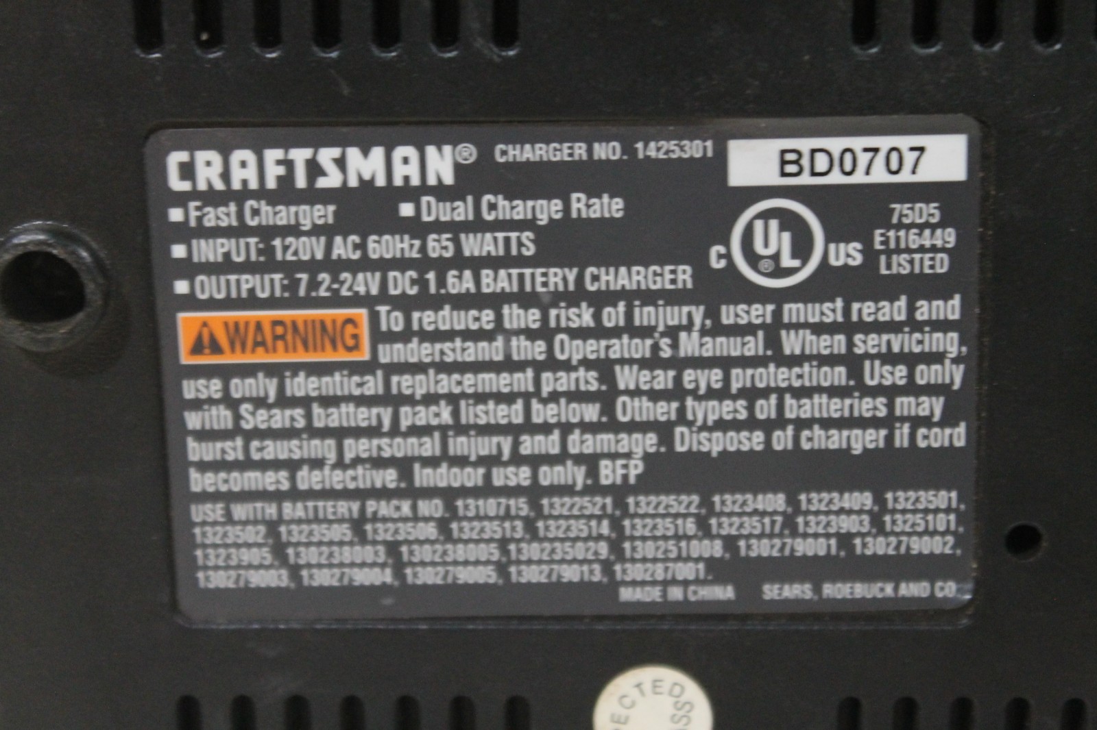 TESTED For Craftsman 19.2v Volt NiCd Battery Charger Set 1425301 130279005