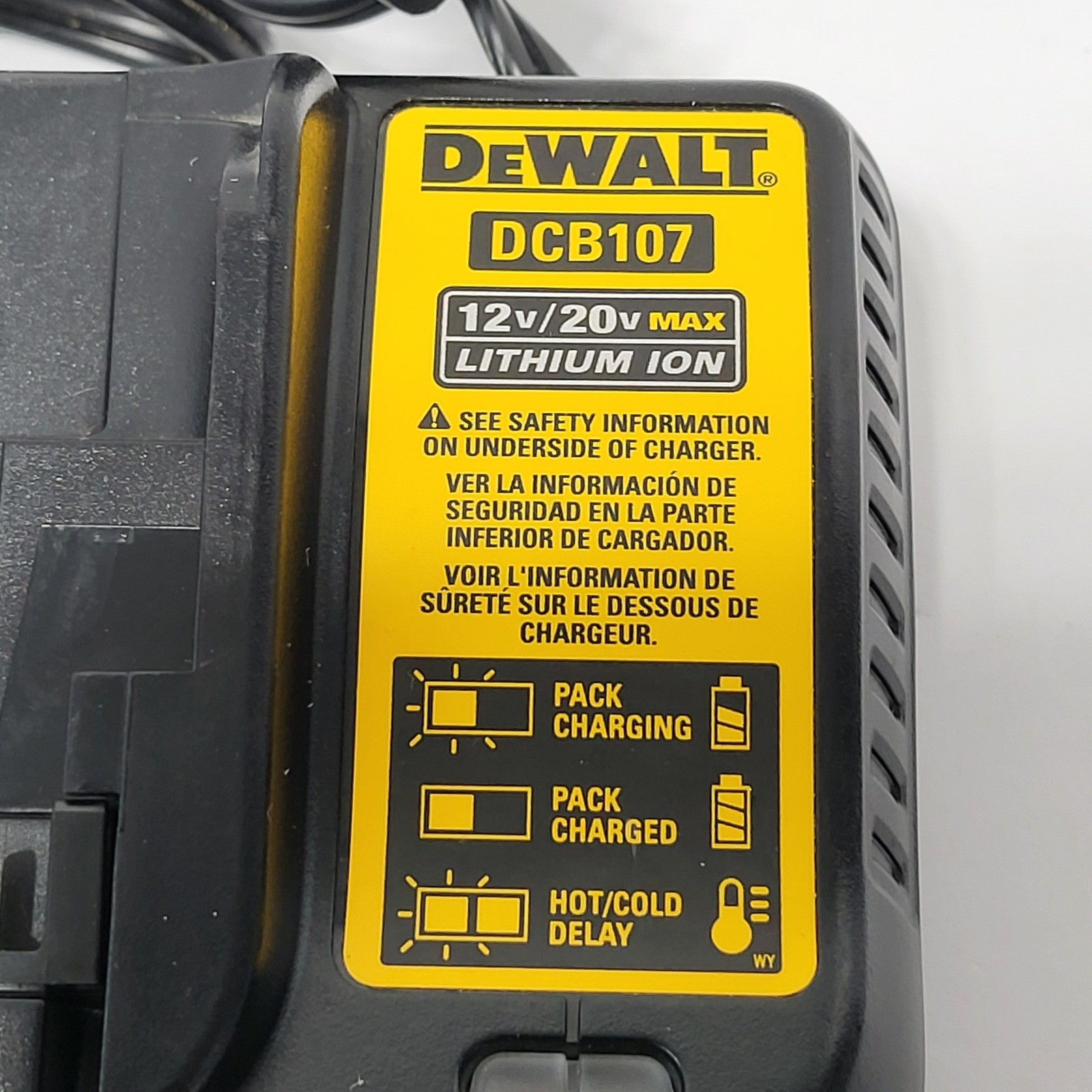 DeWalt DCB107 12V 20V Max Lithium Ion Battery Charger Black Yellow OEM