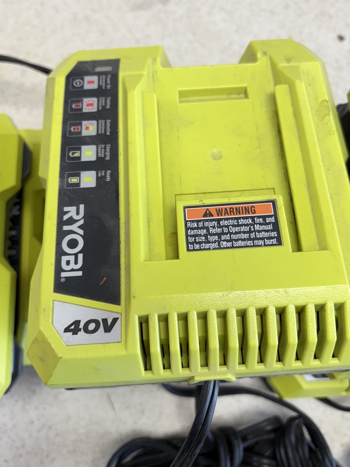 lot of 2 Ryobi40V Lithium-Ion Battery Rapid Charger 40-Volt used