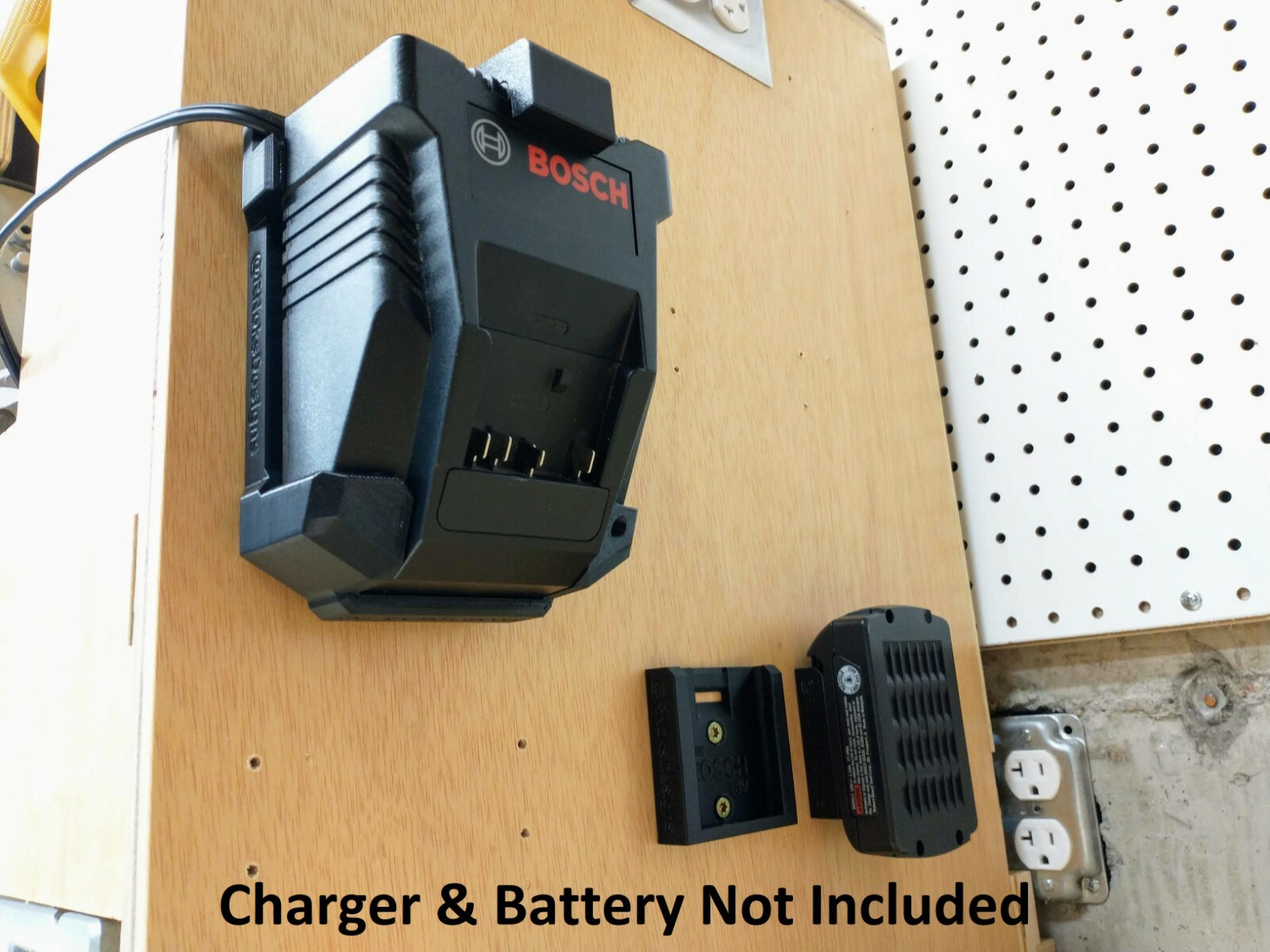 Wall Mount for Bosch BC660 Charger with Optional 18V Battery Mounts, Made in USA