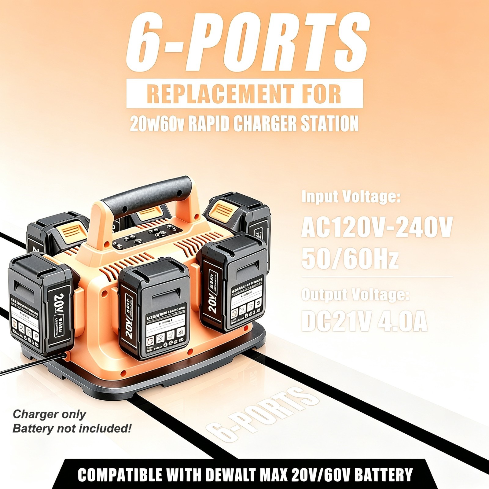 For Dewalt 20V 60V Max 6 Port Multi Fast Charger Station DCB104 DCB118 DCB1112