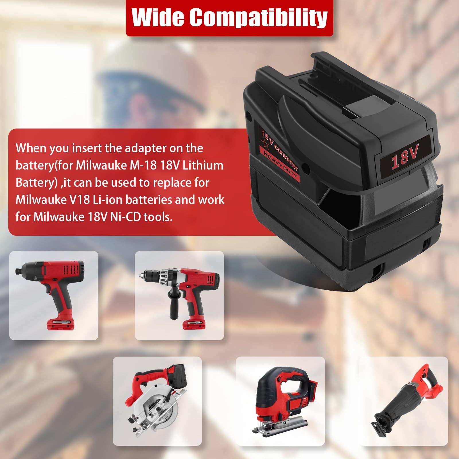 Fybemax Adapter M18V18 for Milwaukee M18 18V Battery to Black
