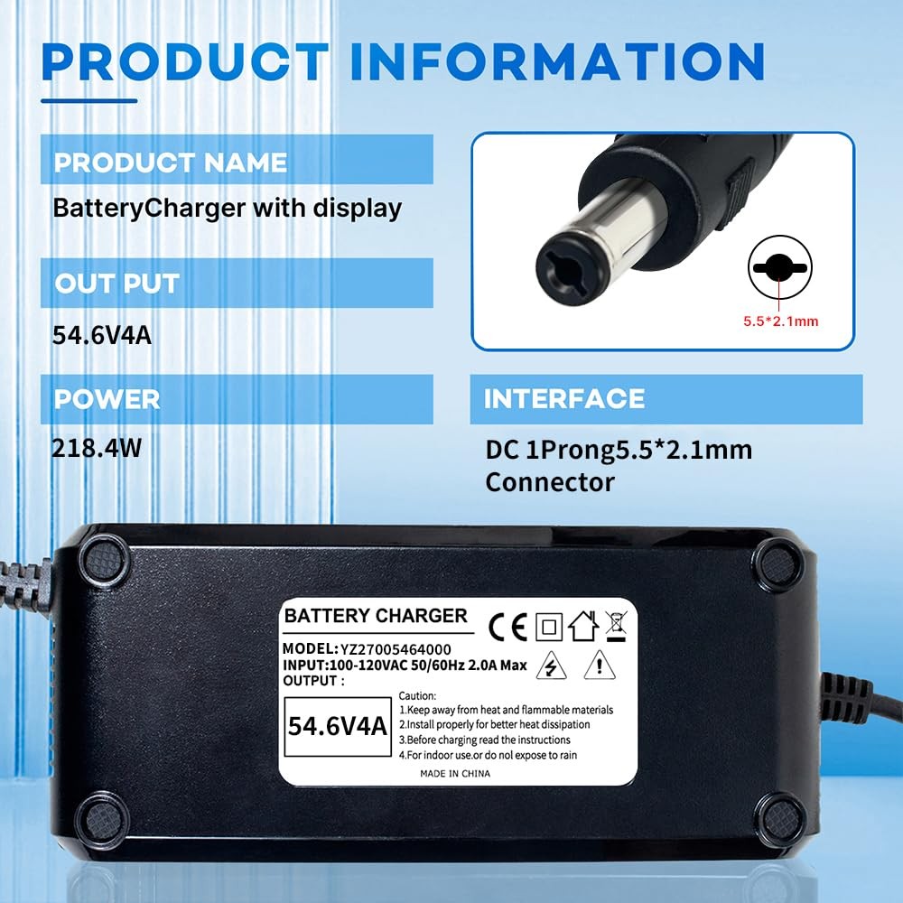 YZPOWER 54.6V 4A Lithium Battery Charger for 48V 13s li-ion F