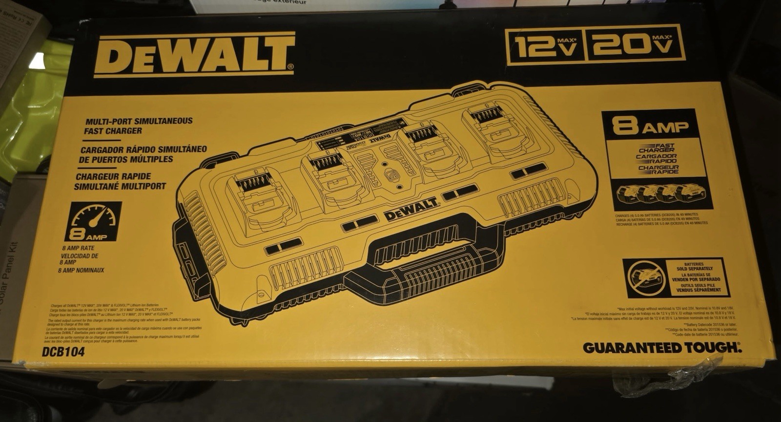DEWALT DCB104 12V/20V MAX 4-Port Simultaneous Fast Charger, 8 Amp