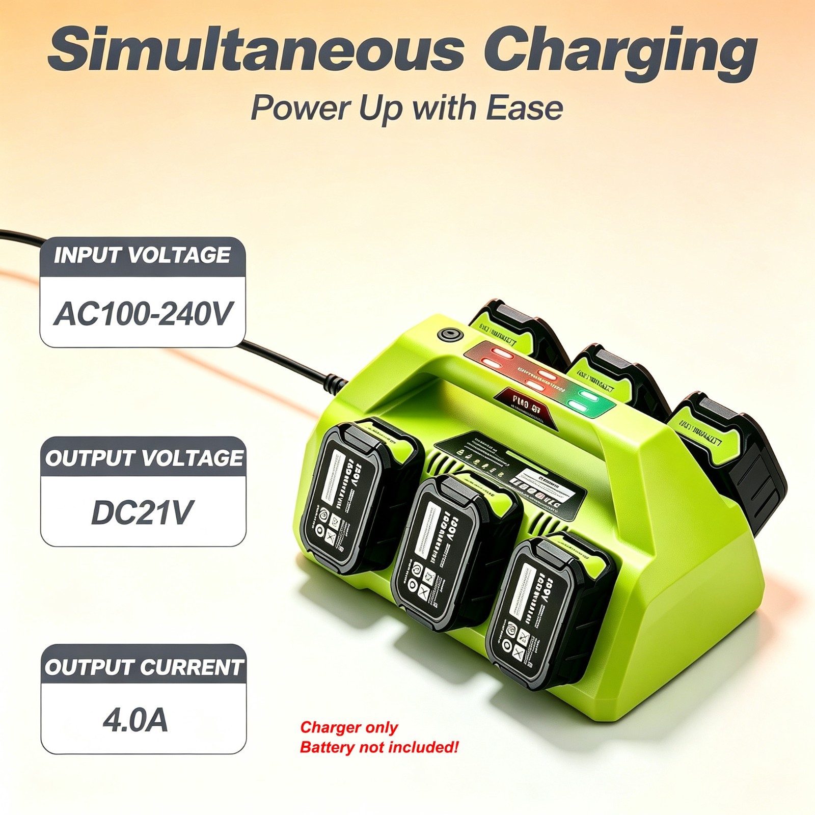 4A 6-Port Rapid Charging Station Compatible with Ryobi 18V P135 PCG005 P118 P117