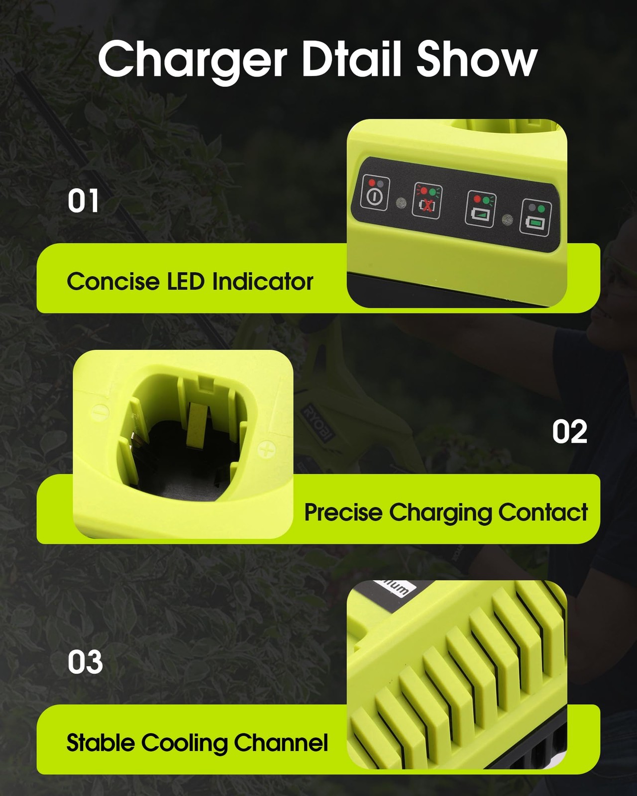 UTRBATT 2Pack 6.5Ah 18V Battery with Charger Replacement for Ryobi Green