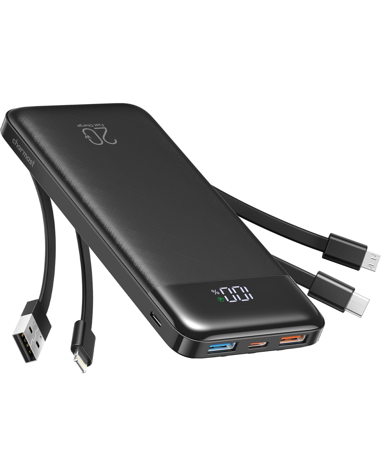 Charmast 20000Mah Portable Charger Built In Cables 22.5W Travel Power Bank