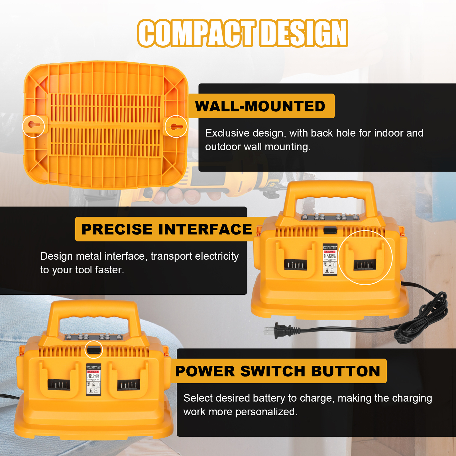 6-Port Charger Station for Dewalt 20V Max/60V Flexvolt DCB200 DCB203 DCB204