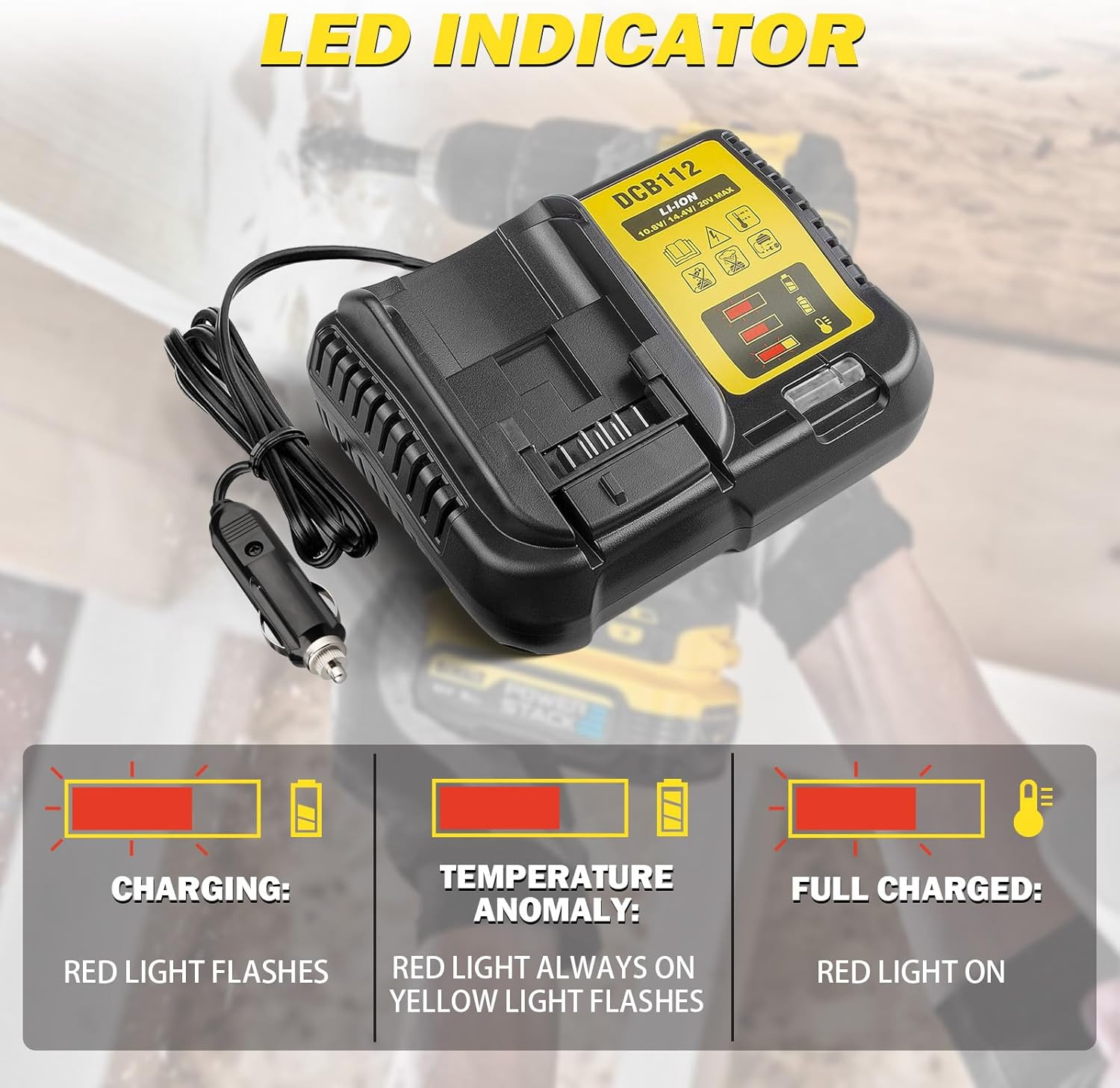 Car Charger Replacement for Dewalt 20V Battery, DCB112 Charger with Vehicle 12V