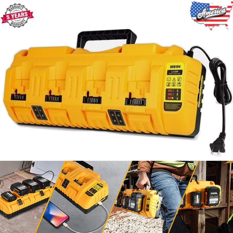 For DEWALT 12/20V DCB104 4-Port Fast Battery Charger Lithium XR DCB205 NEW
