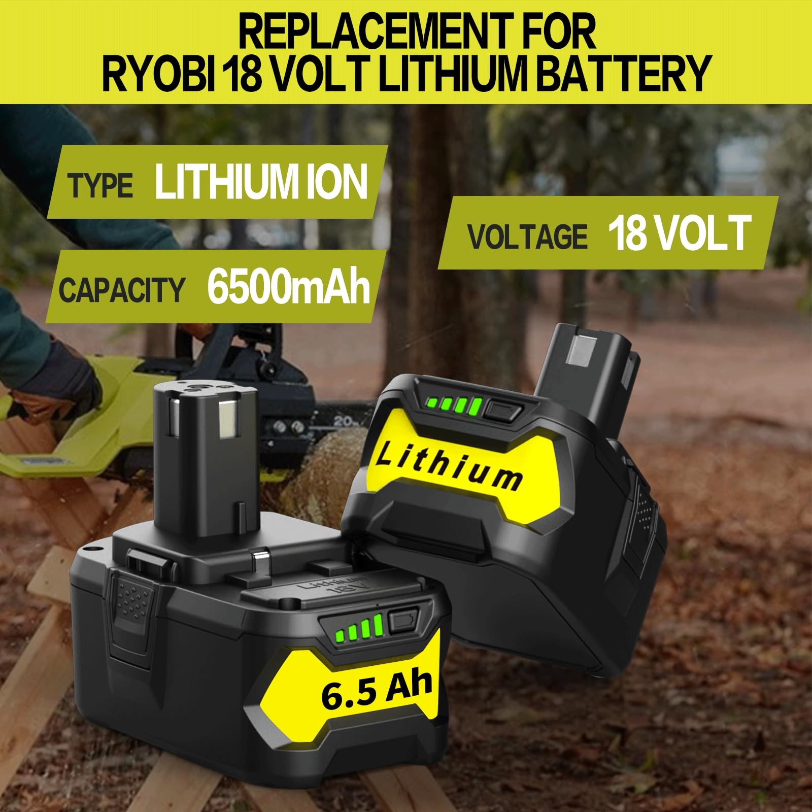 2Pack Replacement for Ryobi 18V Battery P108 P104 P105 P102 P103 P122 yellow