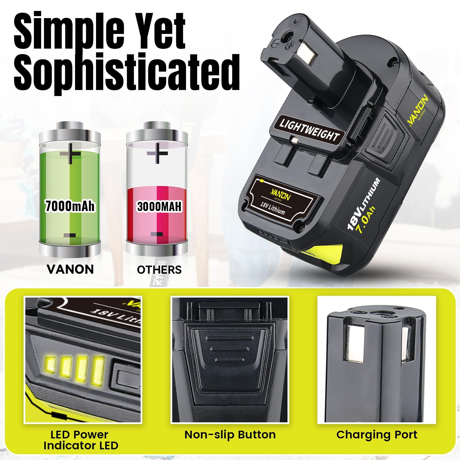Vanon 7.0Ah Replacement For Ryobi 18V Battery Compatible Ryobi 18V Lithium