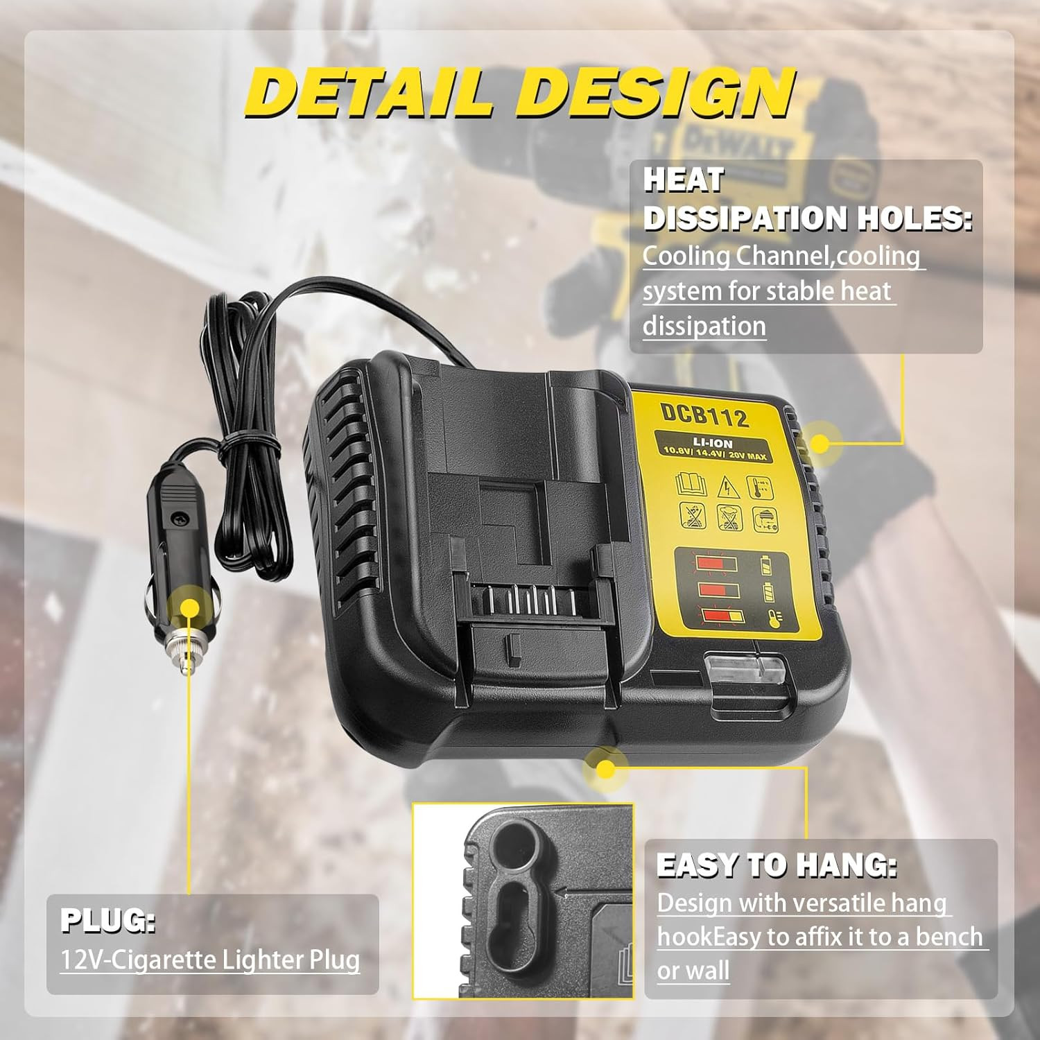 Car Charger Replacement for Dewalt 20V Battery, DCB112 Charger with Vehicle 12V