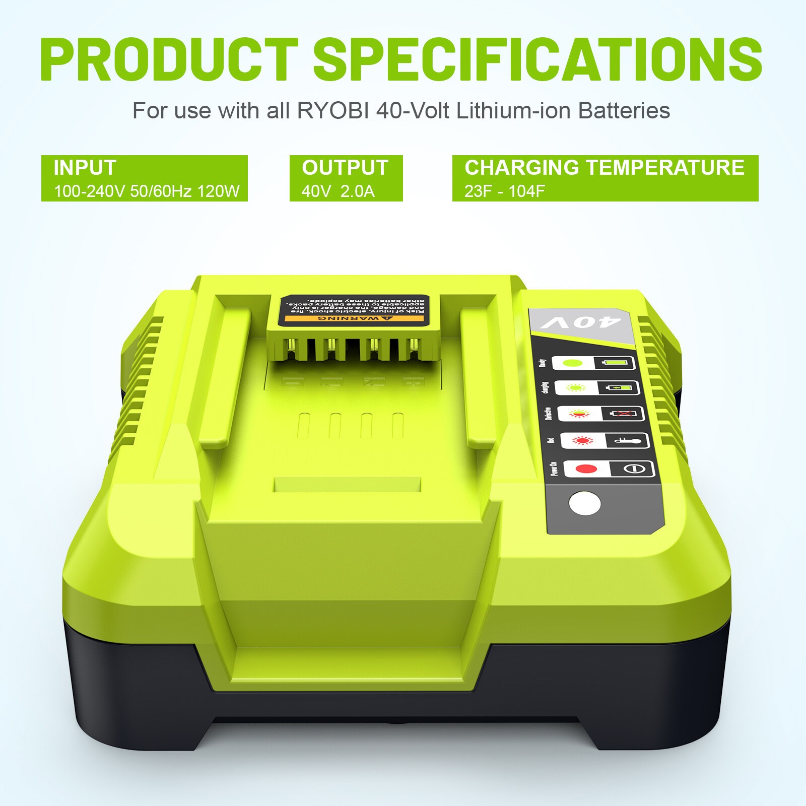NEW Rapid Charger For Ryobi 40V OP408VNM Lithium Battery OP406VNM OP40602 OP401