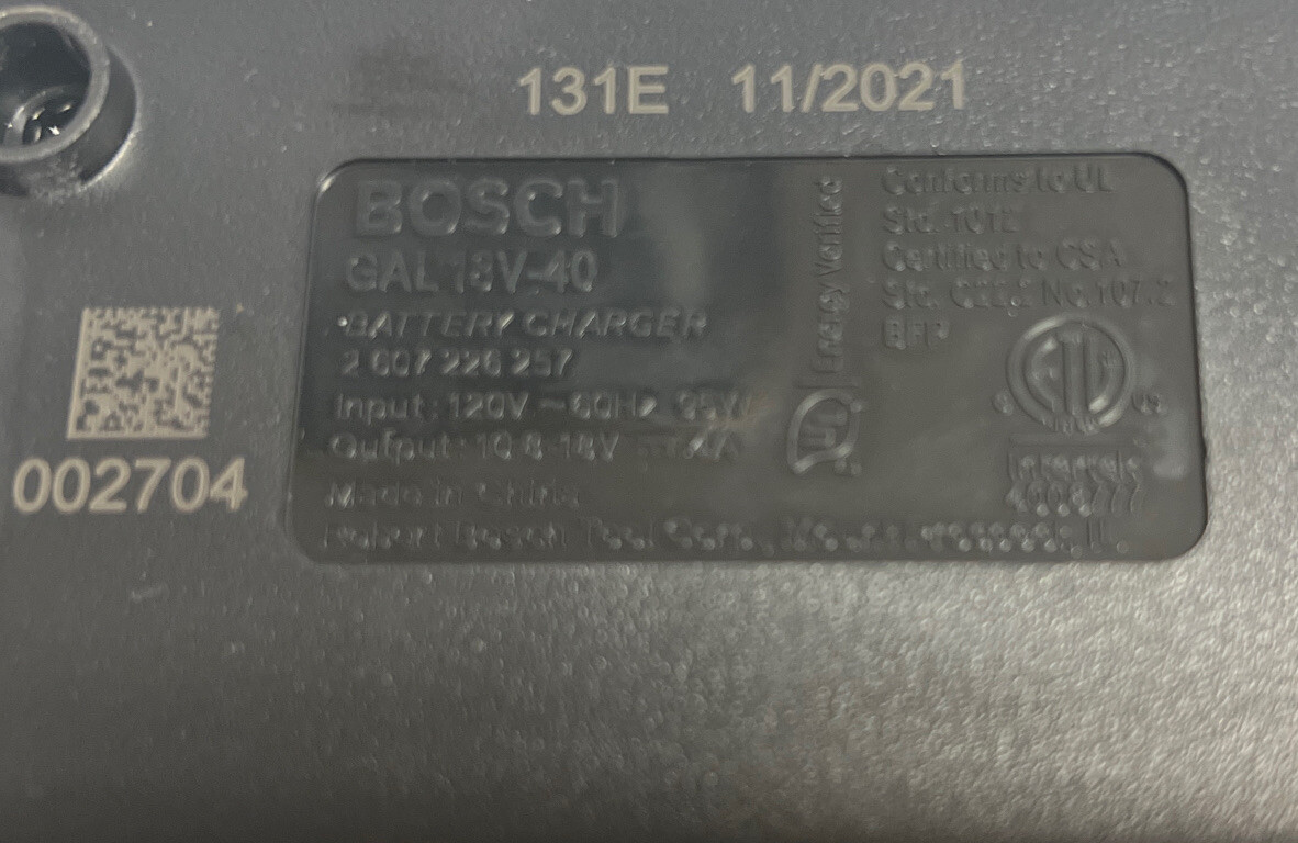 NEW BOSCH GAL18V-40 18V 18 Volt Lithium-Ion Fast Battery Charger w/ Manual