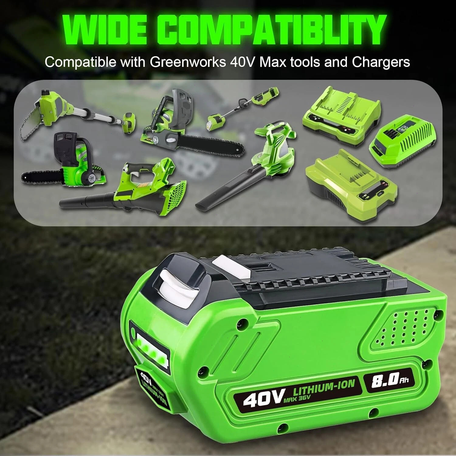 2Pack 40V 8.0Ah Battery / Charger For Greenworks 40 Volt Lithium Ion G-MAX 29462