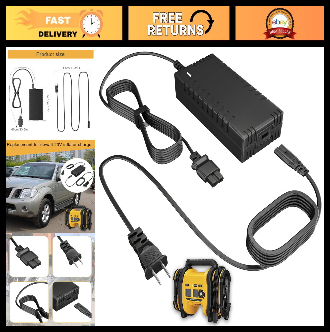 13.8V Charger Power Supply for 20V MAX Tire Inflator & Air Compressor Replacemen