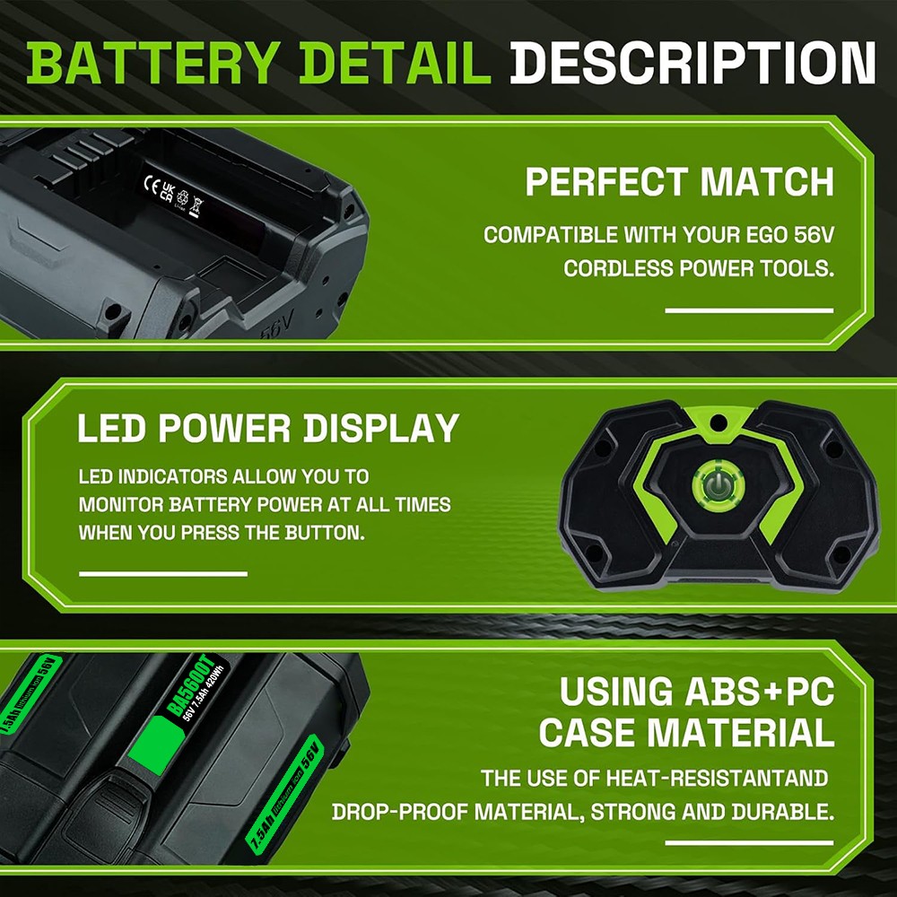 For EGO 56Volt Lithium-ion Battery BA5600T BA4200T BA2800 BA1400T CH2100 US
