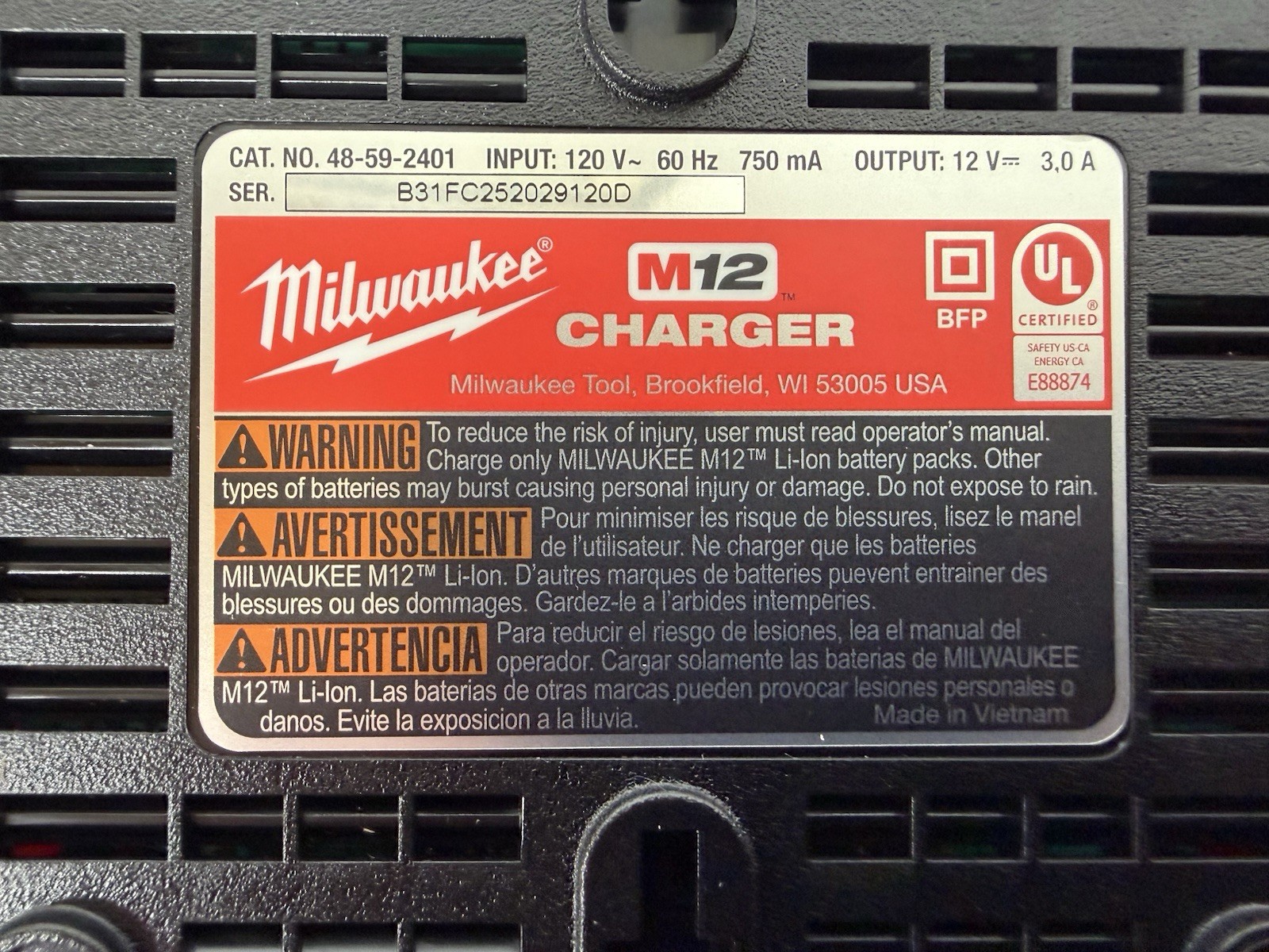 Lot Of 4 Milwaukee M12 Chargers Model 48-59-2401 And Milwaukee Soft Case