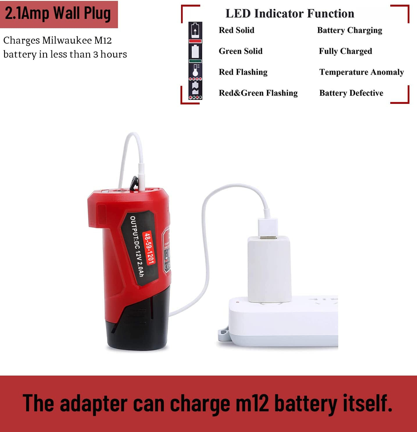 12V USB Power Source Replacement for Milwaukee M12 12V Battery Charger Adapter
